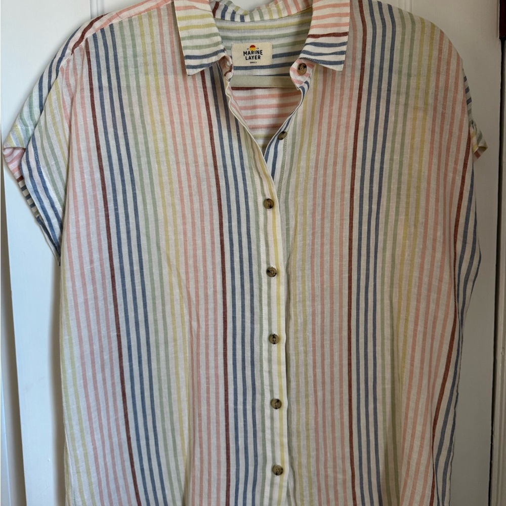Marine Layer Linen Blend Multicolor Striped Shirt